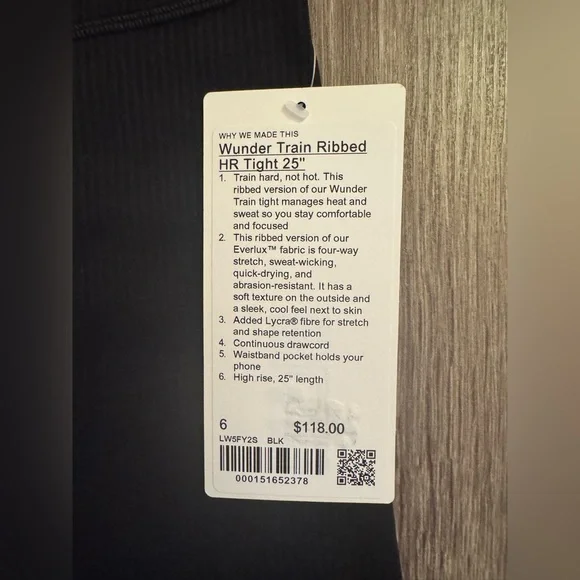 New with tags Lululemon Wunder Train High-Rise Ribbed
Tight 25", Black. Size 6. - Picture 13 of 15